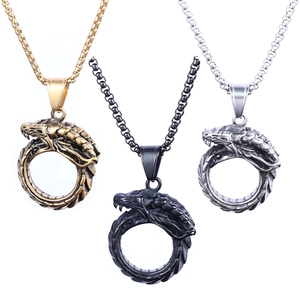 Retro Dragon Ouroboros Pendant Necklace Stainless Steel Punk Gothic Totem Jewelry Unisex