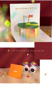 3D birthday cake greeting card with rainbow party glasses and creative gift cards set