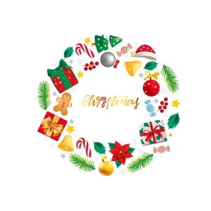 Christmas wreath static window decals with gingerbread man and candy cane gift box patterns