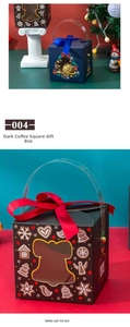 Detailed view of Christmas gift boxes with festive hollow windows and silk ribbon bows