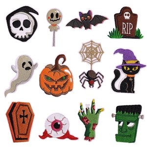 Halloween Embroidery Patches Iron On Jack-O-Lantern Ghost Bat Skull DIY Decorative Appliques For Clothing Backpacks