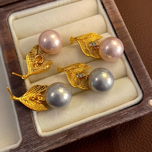 French Vintage Elegant Stud Dangle Earrings For Women Copper Imitation Artificial Pearl Zircon 925 Sterling Silver Earring Post