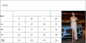 Detailed size guide table for this elegant spaghetti strap evening dress with a fishtail hem