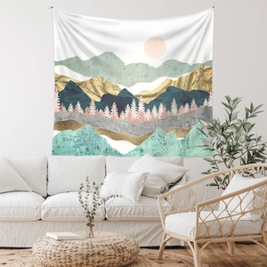 Moderner abstrakter Wandteppich mit Berglandschaft für Wanddekoration im nordischen Stil