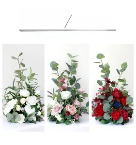 Three-panel view of artificial wedding flower balls in white, pink, and red color options