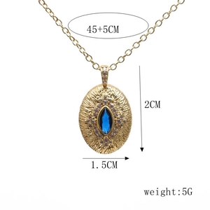 Detail shot of Evil Eye necklace pendant with dimensions and weight parameters shown