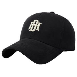 Black cotton baseball cap with white 3D embroidery at a 45-degree angle view