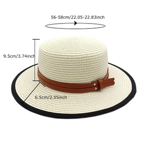 Chapeau de paille à haut plat de style britannique avec bord noir et ceinture en cuir