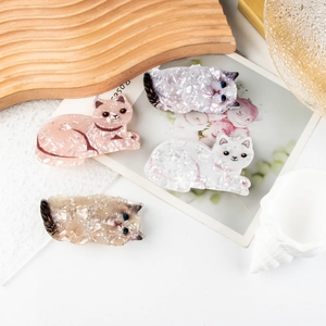 Cat Shaped Hair Claw Clip Acetate Cartoon Animal Pattern Marble Texture Hair Clamps Accessories For Women Girls