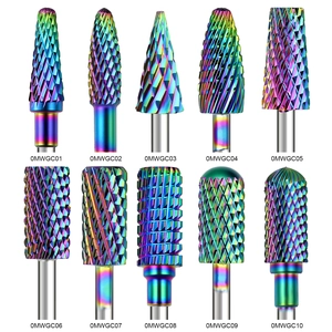 Rainbow plated alloy nail drill bit set with 10 different shapes for electric manicures
