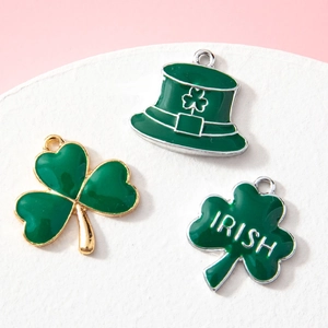 Shamrock Enamel Alloy Charms St Patricks Day Irish Hat Pendants For DIY Jewelry Making Necklaces Bracelets Accessories