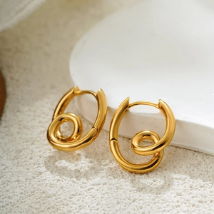 Elegant 18K gold-plated twisted hoop earrings with a spiral knot design for women