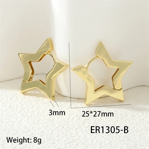 Detail view of 25mm gold hollow star hoop earrings with technical size specifications