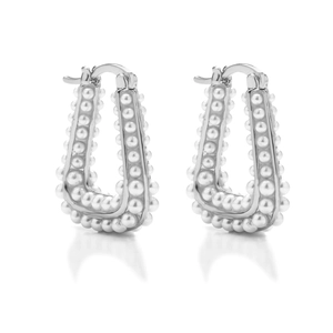 Luxurious gold-plated geometric trapezoid earrings with micro-pave white pearls