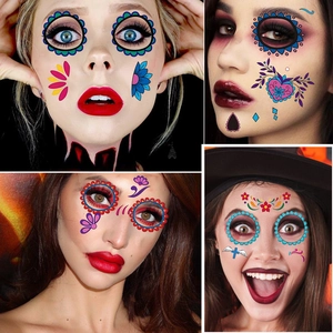 Halloween cartoon floral face tattoo stickers for parties and funny makeup looks