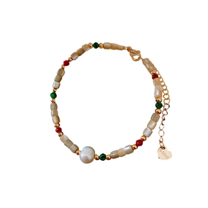 18k gold plated freshwater pearl bracelet with colorful beads and heart charm