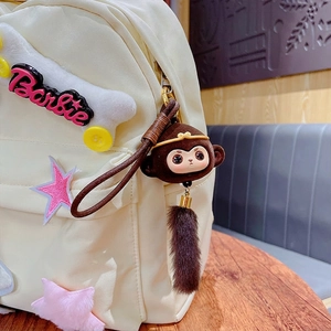 Süßer Plüsch Sun Wukong Schlüsselanhänger für Taschen mit Goldreif und Fellschwanz