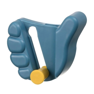 Adjustable toe corrector with blue support frame and yellow strength adjustment knob
