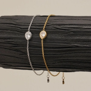 Edelstahl Armband Elegant Wassertropfen Zirkon Lünettenfassung PVD Beschichtet Verstellbar Kette Schmuck Für Damen