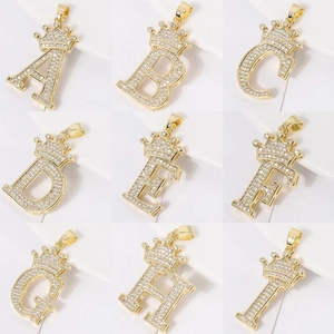 Crown Letter Initial Pendant Copper Gold Plated Cubic Zirconia Hip Hop Fashion Jewelry For Women Accessory