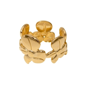 Elegant gold stainless steel flower open ring featuring a minimalist floral pattern design