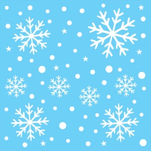 Flat vector white snowflakes and stars pattern on blue background for window stickers