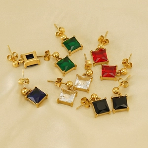 Square Cubic Zirconia Drop Earrings For Women 18K Gold Plated Stainless Steel Minimalist Geometric Jewelry