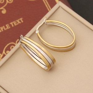 Two-tone geometric stainless steel hoop earrings in gold and silver finish for women