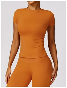 Detailed texture of burnt orange high-elastic quick-dry fabric for women yoga set
