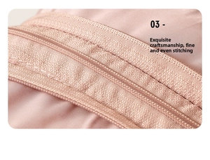 Vue macro d'un sac de rangement rose avec fermeture éclair robuste et coutures de précision