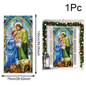 Detailed dimensions of 150x75cm stained glass style Christmas angel door flag banner