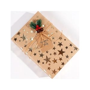 Waterproof kraft paper gift box with gold star pattern and festive holiday decorations