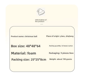 Specifications for 8cm foam Christmas balls set of 9 showing dimensions and weight details