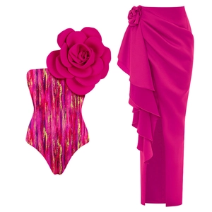 Maillot De Bain Une Pièce Femme Épaule Dénudée Avec Grande Fleur 3D Imprimé Artistique Abstrait Tenue De Plage Sexy Et Paréo