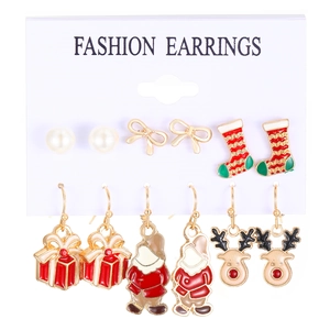 Set di 6 paia di orecchini di Natale con Babbo Natale, renne e motivi a scatola regalo