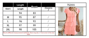 Detailed size chart for the summer tiered dress showing length and bust measurements