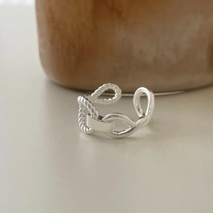 Minimalist 925 sterling silver woven twist open ring with chain design for women