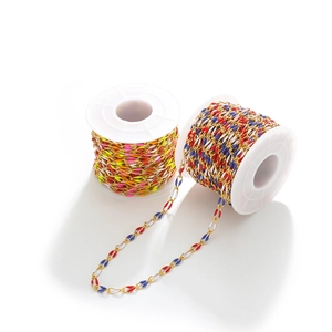 Macro detail of 3.7mm colorful drip oil chain rolls for DIY jewelry and accessories
