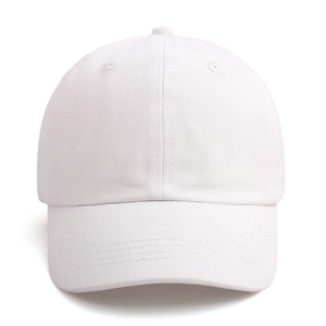 Detailed macro view of a white cotton six-panel baseball cap with ventilation eyelets