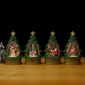Christmas Tree Snow Globe Music Box With LED Light Resin Musical Holiday Tabletop Decor Water Lantern Santa Snowman Design