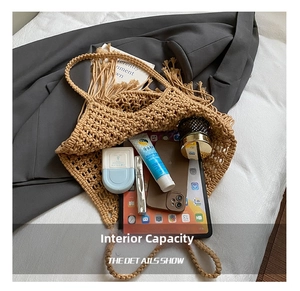 Spacious interior of handmade woven cotton tote bag showing daily essentials storage