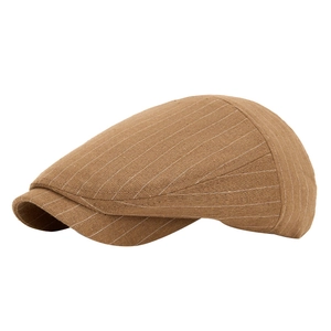 Béret marron à fines rayures avec texture tissée et petite visière pour hommes et femmes