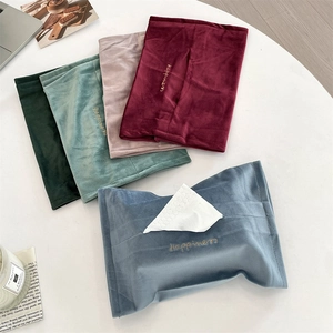 Velvet tissue box covers with Happiness embroidery in deep green and pink colors