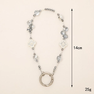 Luxury rhinestone four-leaf clover crystal beaded phone chain with silver spring clasp