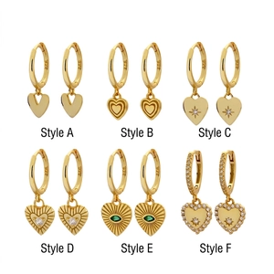 Set of six S925 sterling silver gold-plated heart earrings with diverse diamond patterns