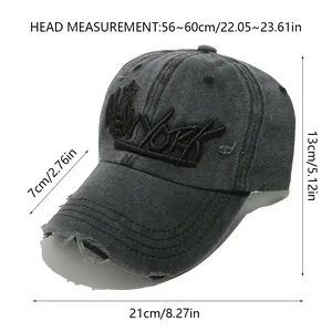 Size guide for washed cotton baseball cap with New York embroidery and star details