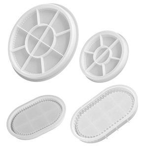 Set of four round and oval silicone resin molds with bead edge and geometric patterns