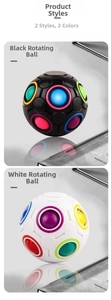 Rainbow puzzle ball fidget toys in black and white styles with colorful rings