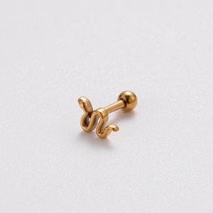 Polished gold snake-shaped stainless steel cartilage stud earring with screw back