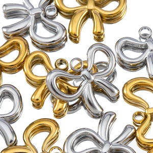 Polished gold and silver stainless steel 3D bow pendants for DIY jewelry making